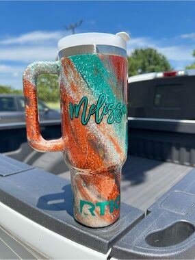 Personalized RTIC Glitter 40 oz Road Trip Tumbler
